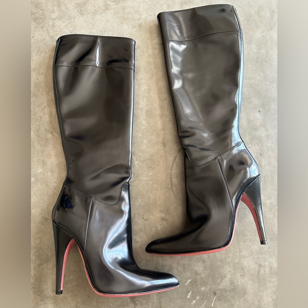Prada black Patent Stiletto Boots 35.